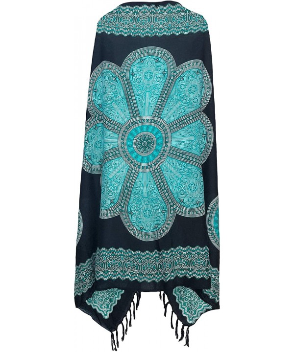 Mandala Sarong Wraps from Bali Beach Cover Up - Flower Black/Blue - CC194QWKNAC $19.12-Cover-Ups