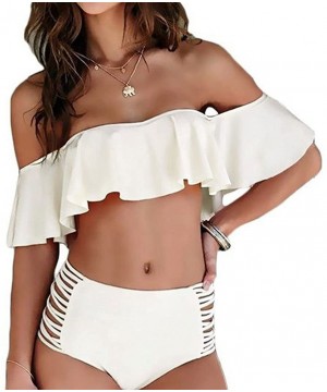 Women's 5 Colors Sexy Two Piece Off Shoulder Swimsuits High Waisted Bikini Set Swimwear Bathing Suit - White - CD17Z6ESTSA $1...