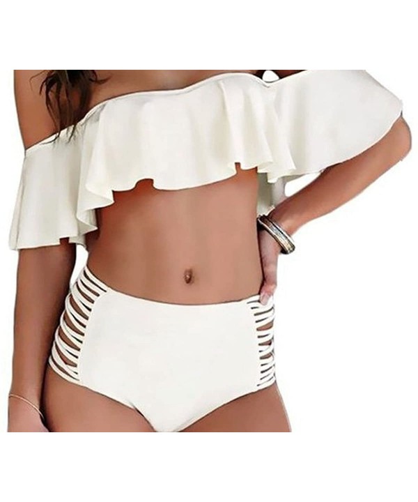 Women's 5 Colors Sexy Two Piece Off Shoulder Swimsuits High Waisted Bikini Set Swimwear Bathing Suit - White - CD17Z6ESTSA $1...