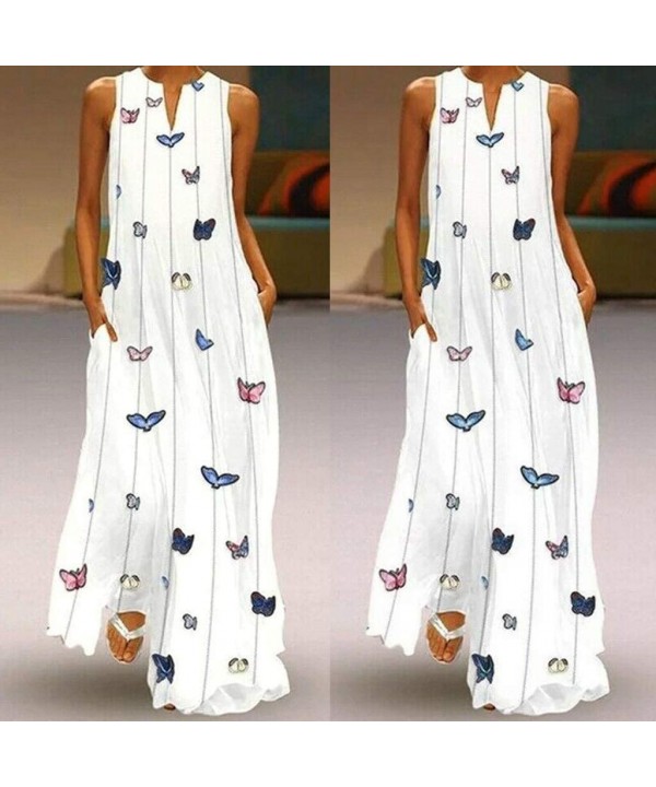 Women's Sleeveless Maxi Dress Vintage Boho Floral Summer Beach Tunic Tank Dress Casual Loose Swing Long Dresses - Z-2 White -...