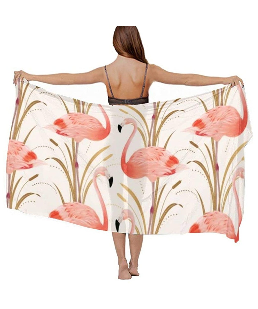 Women Luxury Chiffon Swimwear Cover Up- Oversize Beach Sarong Shawl Wrap - Pink Flamingo Clipart Style - C019C4LCLMG $19.80-C...