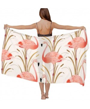 Women Luxury Chiffon Swimwear Cover Up- Oversize Beach Sarong Shawl Wrap - Pink Flamingo Clipart Style - C019C4LCLMG $19.80-C...