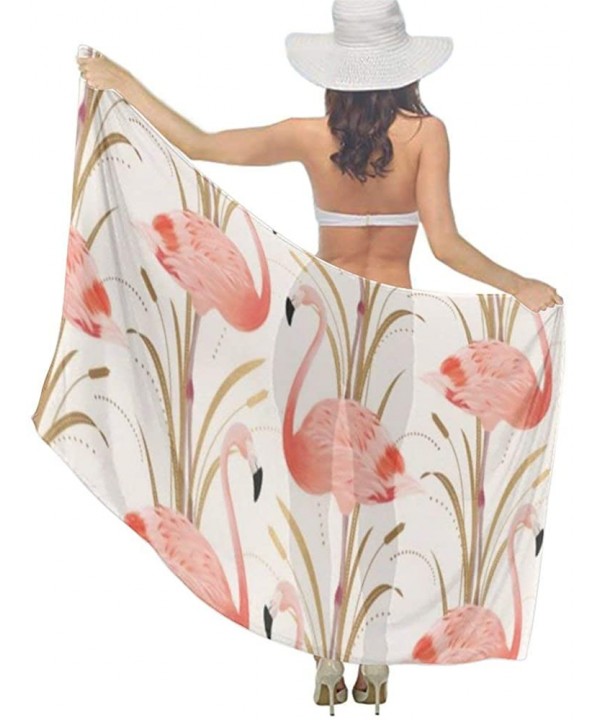 Women Luxury Chiffon Swimwear Cover Up- Oversize Beach Sarong Shawl Wrap - Pink Flamingo Clipart Style - C019C4LCLMG $19.80-C...