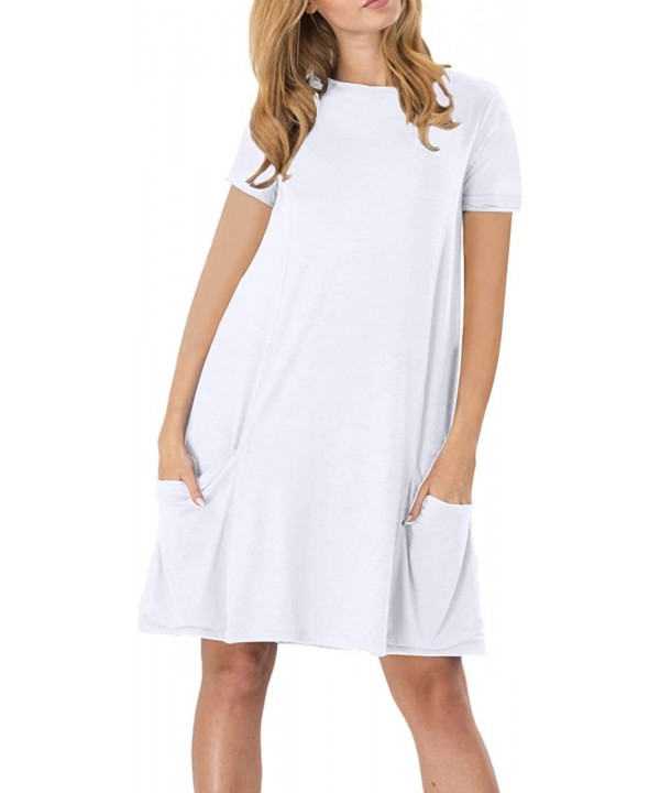 Womens Casual Summer Dress Short Sleeve Mini Dress with Pockets XS-4XL - White - C918E894SYT $15.48-Cover-Ups