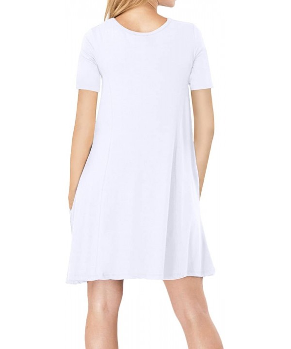 Womens Casual Summer Dress Short Sleeve Mini Dress with Pockets XS-4XL - White - C918E894SYT $15.48-Cover-Ups