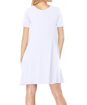 Womens Casual Summer Dress Short Sleeve Mini Dress with Pockets XS-4XL - White - C918E894SYT $15.48-Cover-Ups