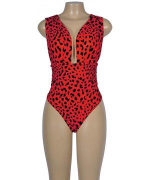 Women's Deep V Neck Leopard Backless Sleeveless Bikini One Piece Monokini Swimsuits Suits - Red - CF18R3RSAHH $14.36-One-Pieces