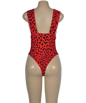 Women's Deep V Neck Leopard Backless Sleeveless Bikini One Piece Monokini Swimsuits Suits - Red - CF18R3RSAHH $14.36-One-Pieces