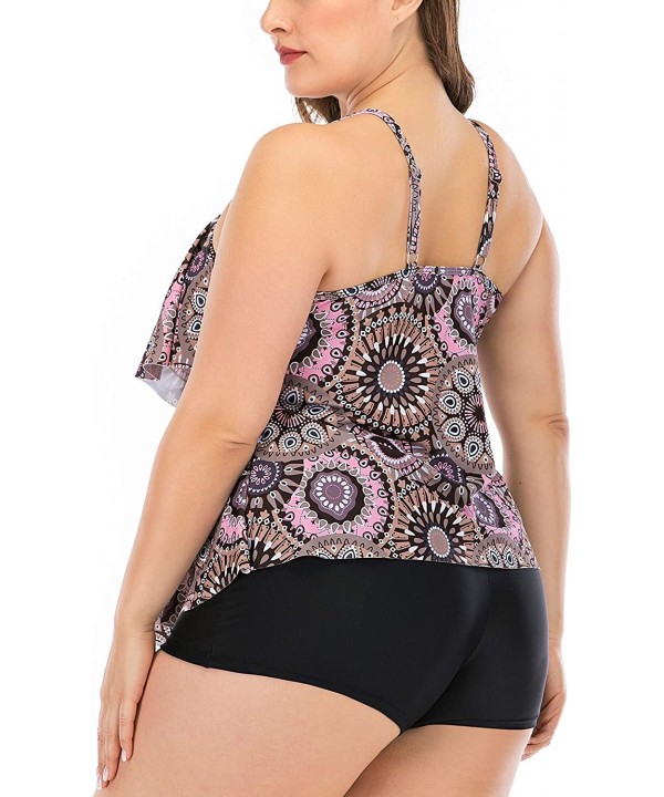 Women's Plus Size Tankini Flounce Swimsuits Bathing Suits Tummy Control Swimwear - Print02 - CU193TUM5AI $30.48-Racing