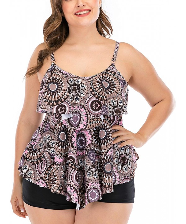 Women's Plus Size Tankini Flounce Swimsuits Bathing Suits Tummy Control Swimwear - Print02 - CU193TUM5AI $30.48-Racing