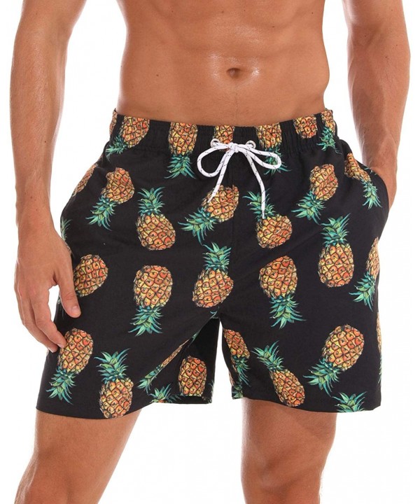 Men Swim Trunks Quick Dry Beach Shorts with Adjustable Waistband Swimwear - Pineapple-black - CT18NCQTM0N $33.58-Board Shorts