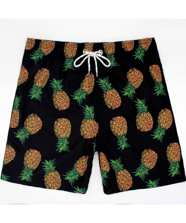 Men Swim Trunks Quick Dry Beach Shorts with Adjustable Waistband Swimwear - Pineapple-black - CT18NCQTM0N $33.58-Board Shorts