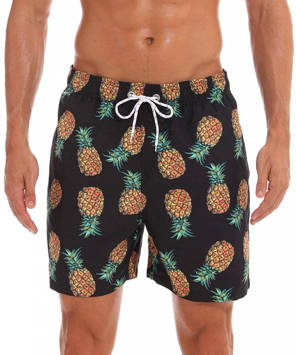 Men Swim Trunks Quick Dry Beach Shorts with Adjustable Waistband Swimwear - Pineapple-black - CT18NCQTM0N $33.58-Board Shorts