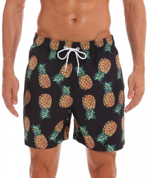 Men Swim Trunks Quick Dry Beach Shorts with Adjustable Waistband Swimwear - Pineapple-black - CT18NCQTM0N $33.58-Board Shorts