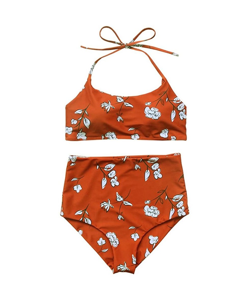 Women's Vintage Floral Print Push Up High Waisted Bikini Set Bathing Suit - Red - C118EHK9XL8 $18.20-Sets