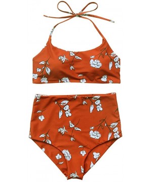 Women's Vintage Floral Print Push Up High Waisted Bikini Set Bathing Suit - Red - C118EHK9XL8 $18.20-Sets