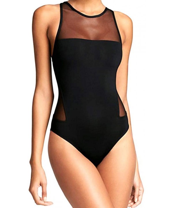 Sexy Mesh Panel Cutout One Piece Swimsuits for Women - Black - CH19023GXSE $14.07-One-Pieces