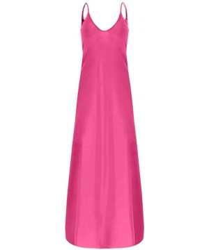 Women's Spaghetti Strap Cami Maxi Dresses Sleeveless V-Neck Summer Casual Loose Long Dress Irregular Beach Sundress - Z8-pink...