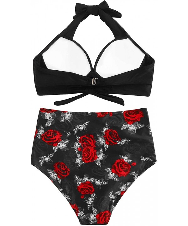 Women's Two Piece Bandeau Bikini Sets High Waisted Floral Lace Swimsuit - Black - C4193SUHZR0 $12.22-Sets