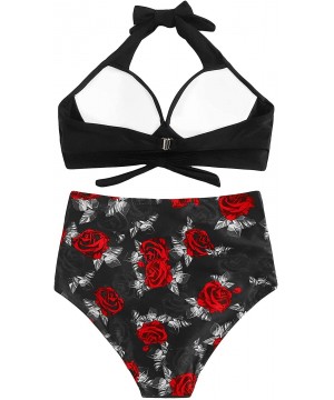 Women's Two Piece Bandeau Bikini Sets High Waisted Floral Lace Swimsuit - Black - C4193SUHZR0 $12.22-Sets