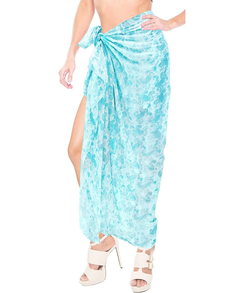 Womens Plus Size Sarong Swimsuit Cover Up Summer Beach Wrap Full Long C - Blue_f38 - CH184T7TUXD $16.80-Cover-Ups