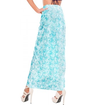 Womens Plus Size Sarong Swimsuit Cover Up Summer Beach Wrap Full Long C - Blue_f38 - CH184T7TUXD $16.80-Cover-Ups