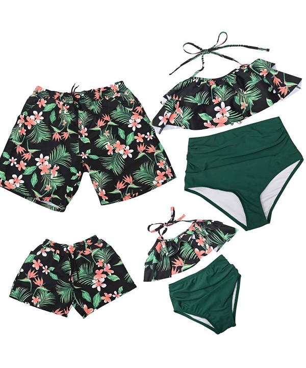 Family Matching Swimsuit Mens Summer Shorts Boy Beach Shorts Girls Swimwear Womens Printed Bathingsuit - Green Floral Girl - ...