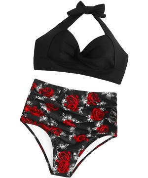 Women's Two Piece Bandeau Bikini Sets High Waisted Floral Lace Swimsuit - Black - C4193SUHZR0 $12.22-Sets