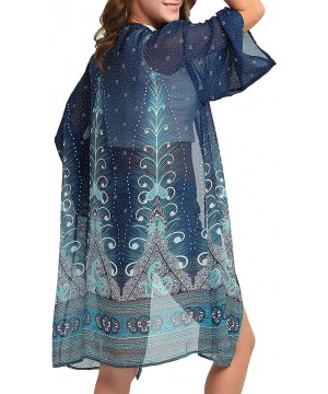 Women Chiffon Swimsuit Cover Ups Floral Kimono Casual Loose Open Front Cardigan - Blue-longstyle-3 - CC18TNA6R4T $11.19-Cover...