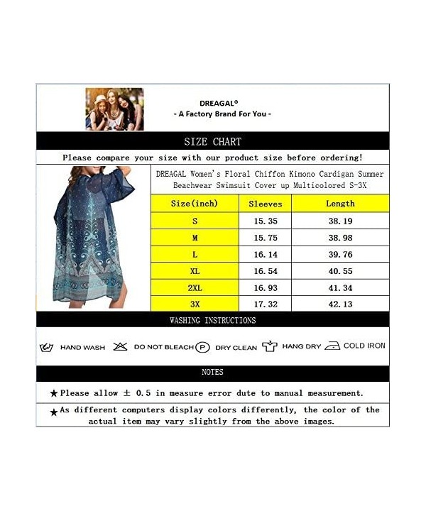 Women Chiffon Swimsuit Cover Ups Floral Kimono Casual Loose Open Front Cardigan - Blue-longstyle-3 - CC18TNA6R4T $11.19-Cover...