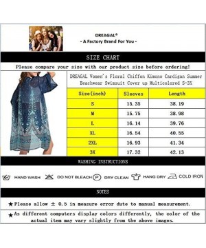 Women Chiffon Swimsuit Cover Ups Floral Kimono Casual Loose Open Front Cardigan - Blue-longstyle-3 - CC18TNA6R4T $11.19-Cover...