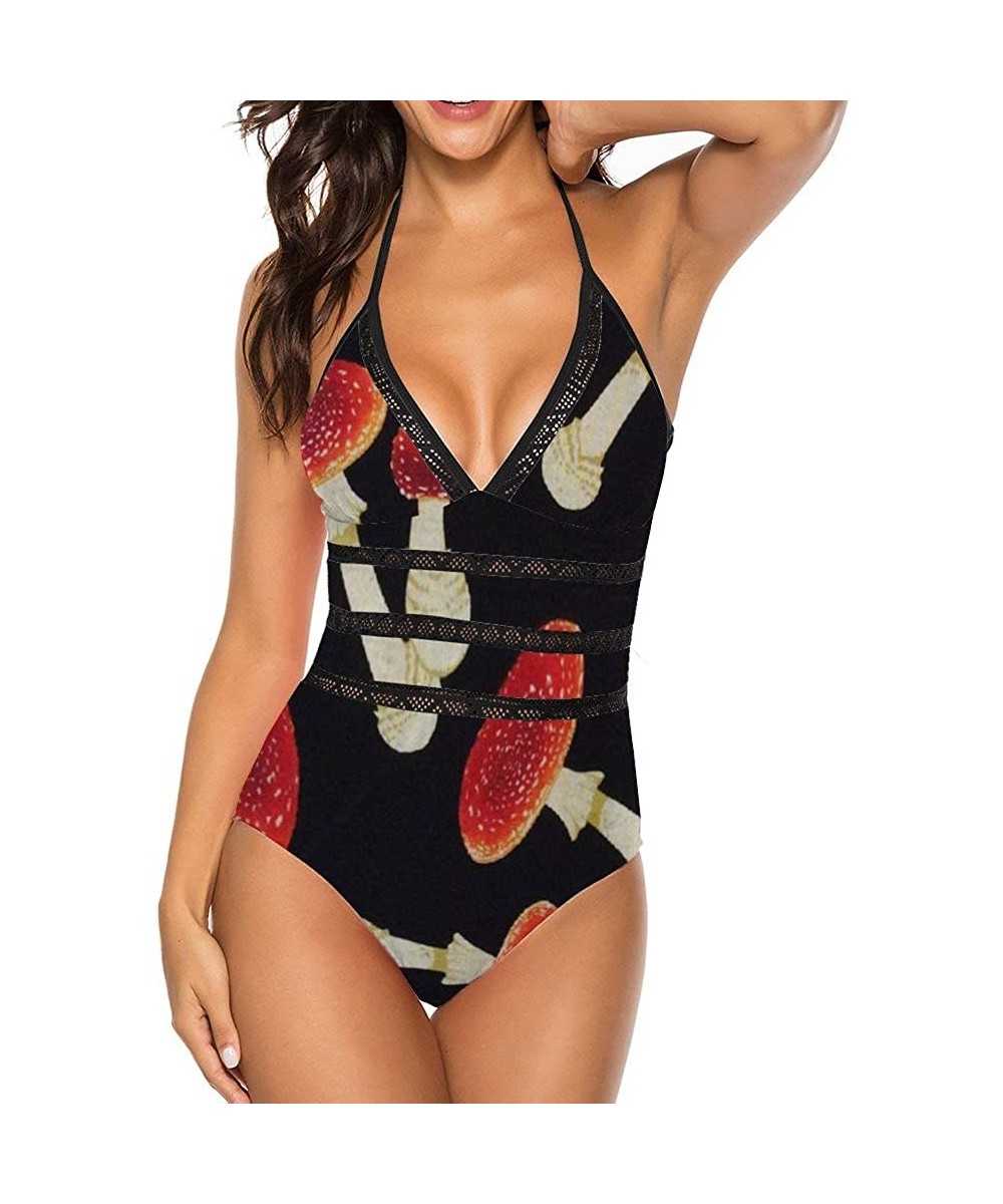 Women's One Piece Swimsuit Monokini U Neck Backness Swimwear Bathing Suit - Red Mushrooms - CH190S5YAR7 $29.99-One-Pieces