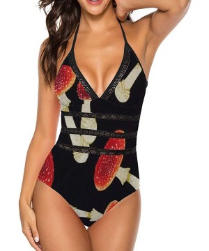 Women's One Piece Swimsuit Monokini U Neck Backness Swimwear Bathing Suit - Red Mushrooms - CH190S5YAR7 $29.99-One-Pieces