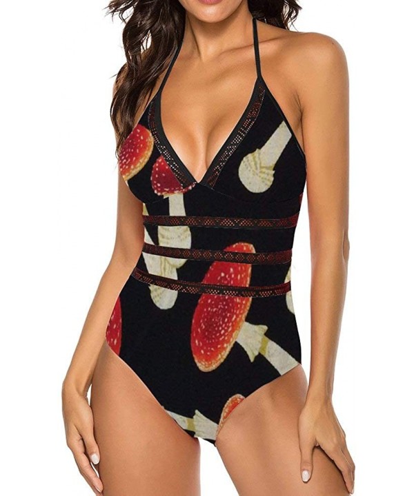 Women's One Piece Swimsuit Monokini U Neck Backness Swimwear Bathing Suit - Red Mushrooms - CH190S5YAR7 $29.99-One-Pieces