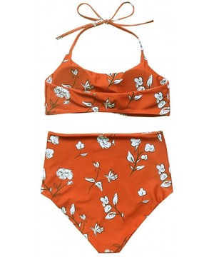 Women's Vintage Floral Print Push Up High Waisted Bikini Set Bathing Suit - Red - C118EHK9XL8 $18.20-Sets