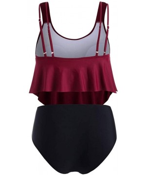 Womens Tankini Set-Women's Push Up Two Piece Bikini Swimsuits Padded Swimwear Bathing Suits - Wine - CP19586OOCL $14.51-Tankinis