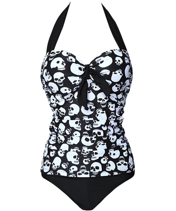 Women's Women Retro Skull Halter One Piece Swimsuit Bikini Monokinis - White - C11833MLX7K $21.66-One-Pieces