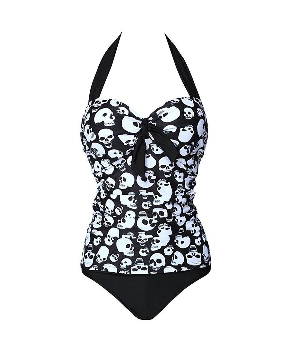 Women's Women Retro Skull Halter One Piece Swimsuit Bikini Monokinis - White - C11833MLX7K $21.66-One-Pieces