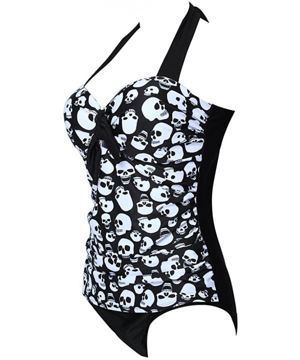 Women's Women Retro Skull Halter One Piece Swimsuit Bikini Monokinis - White - C11833MLX7K $21.66-One-Pieces