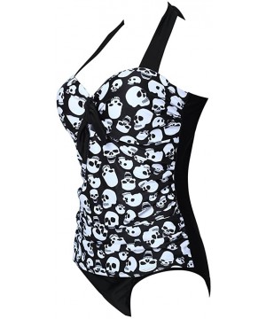 Women's Women Retro Skull Halter One Piece Swimsuit Bikini Monokinis - White - C11833MLX7K $21.66-One-Pieces