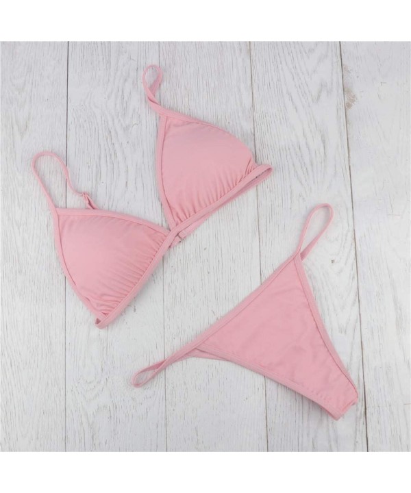 Women Padded Bra+G-String Thong Bikini Set Sexy Swimwear Two Pieces Swimsuit - Pink - C7199OOO2KL $12.01-Sets