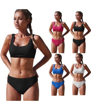 Women Two Piece Pure Color Swimsuit Beach Bathing Suit Swimwear Padded Bikini - Black - CU196U8XGT6 $20.55-Sets