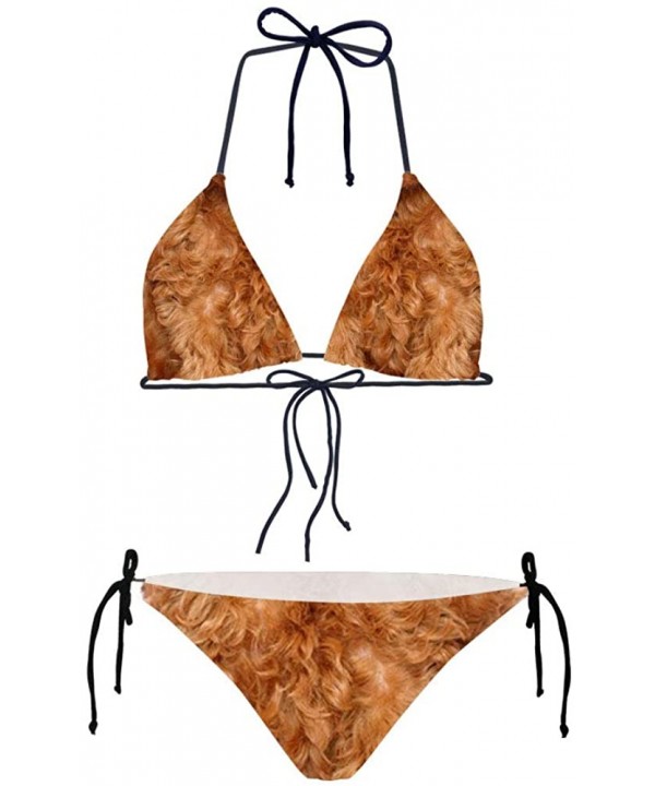 Womens Sexy Triangle Halter Bikini Set Two Piece with Tie Side Bottom Swimwear - Poodle Feather - C818QISSS4Q $19.17-Sets