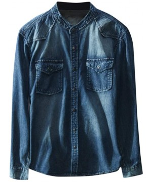 Men's Autumn Winter Casual Denim Long Sleeve Pockets Tops Blouse Shirts - Blue - C618XO26079 $33.21-Rash Guards