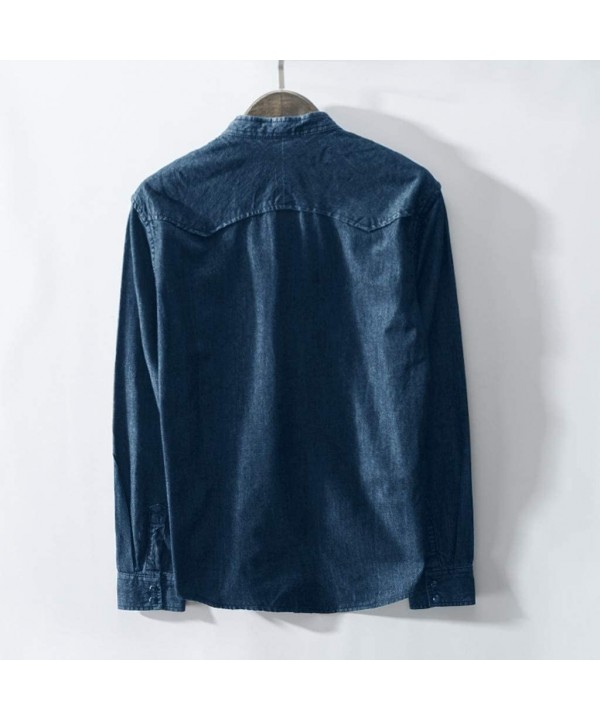 Men's Autumn Winter Casual Denim Long Sleeve Pockets Tops Blouse Shirts - Blue - C618XO26079 $33.21-Rash Guards