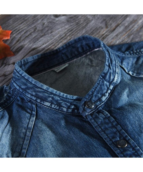 Men's Autumn Winter Casual Denim Long Sleeve Pockets Tops Blouse Shirts - Blue - C618XO26079 $33.21-Rash Guards