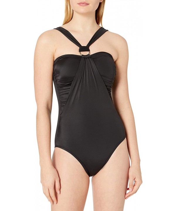 Women's Control One Piece Swimsuit - Black Halter - C3182W3UYCS $26.83-One-Pieces