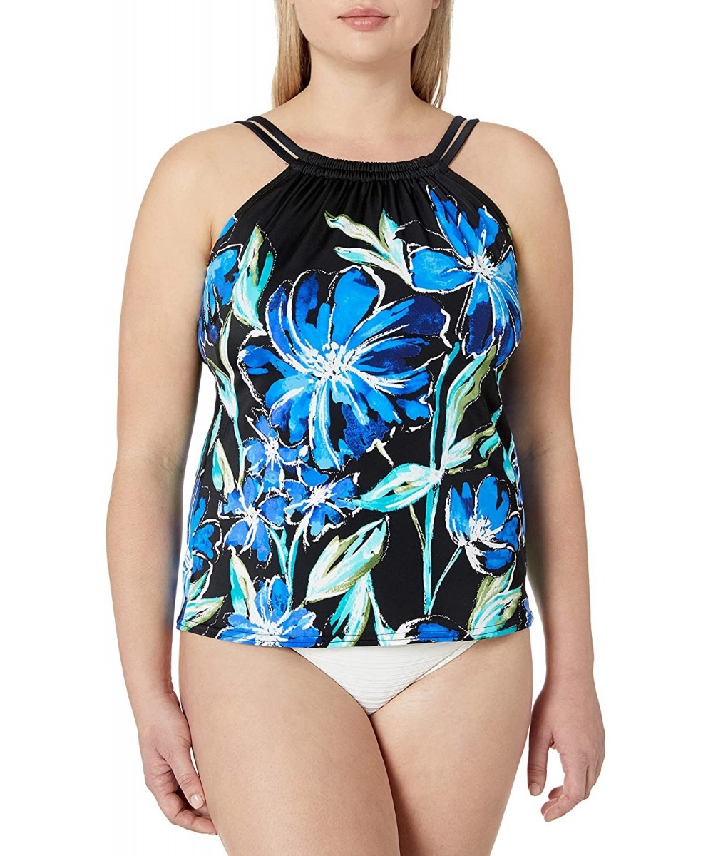 Women's High Neck Tankini Swimsuit Top - Multi//in Cool Bloom - CC18Y8ZQ4L7 $45.62-Tops