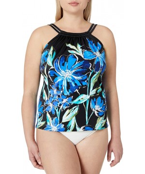 Women's High Neck Tankini Swimsuit Top - Multi//in Cool Bloom - CC18Y8ZQ4L7 $45.62-Tops