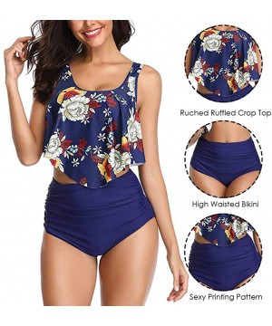 Womens Flounce Swimsuit Vintage Two Piece Double Flounce Top High Waisted Ruched Bottom Tankini Set Swimwear. - 6 - CV19CGW92...